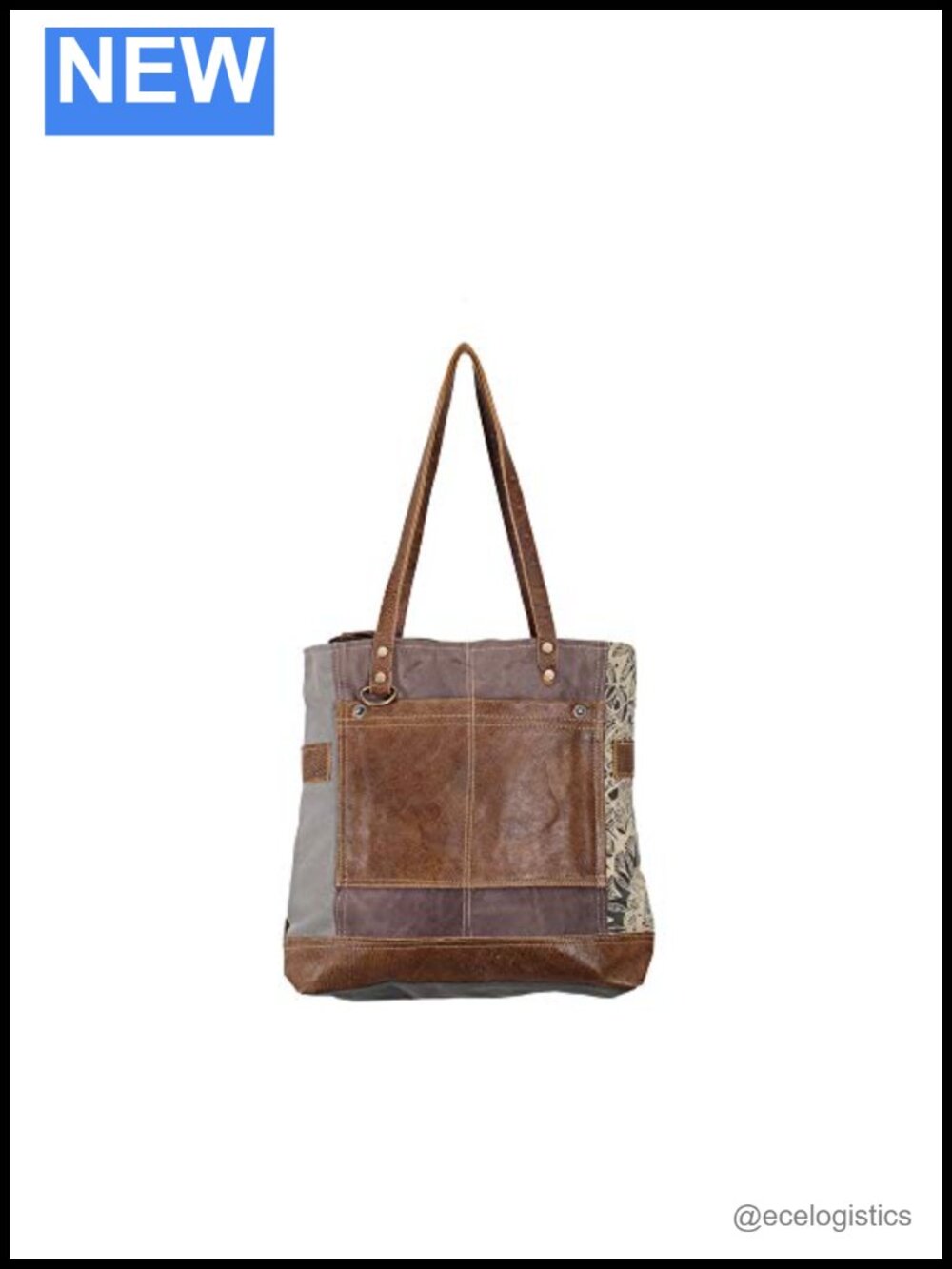 Upcycled Canvas Tote Bag with Leather Accents, Floral Side Print, Multiple
